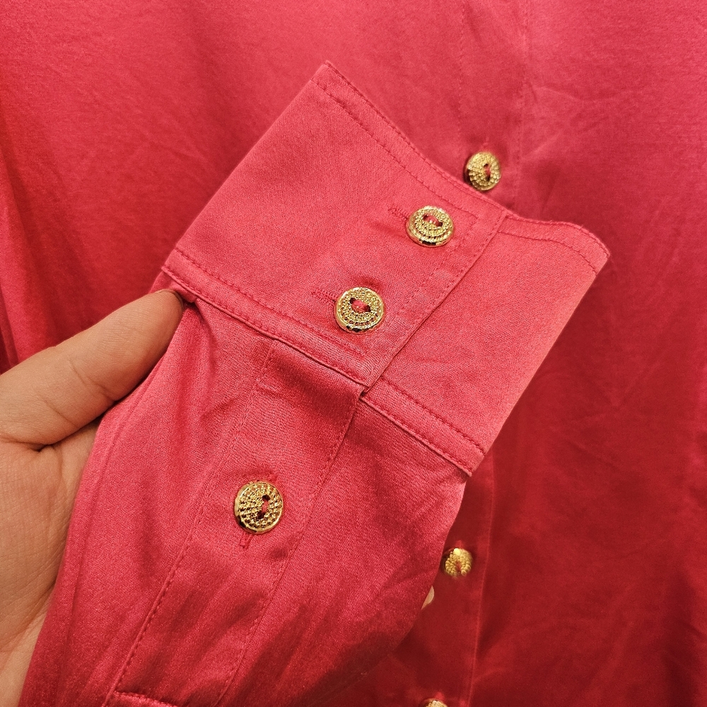 St. John Pink Silk Button Down Longsleeve Shirt - Picture 7 of 13